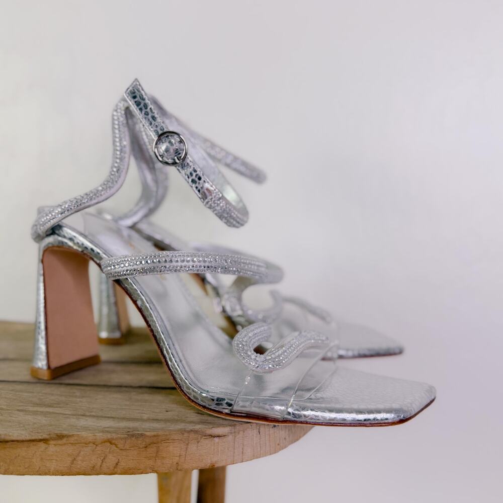 Antonio Melani Ninna Rhinestone Snake Heels Reputation Eras Bling Silver Sz 6.5 - Picture 10 of 10